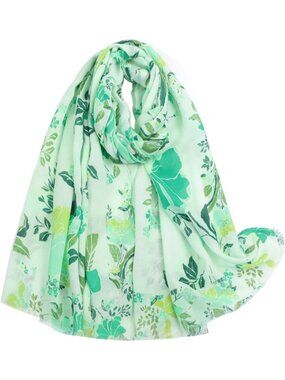 Women's Green Stylish Cover Hijab Cotton Voile Wrap for Spring Fall Scarf Shawl